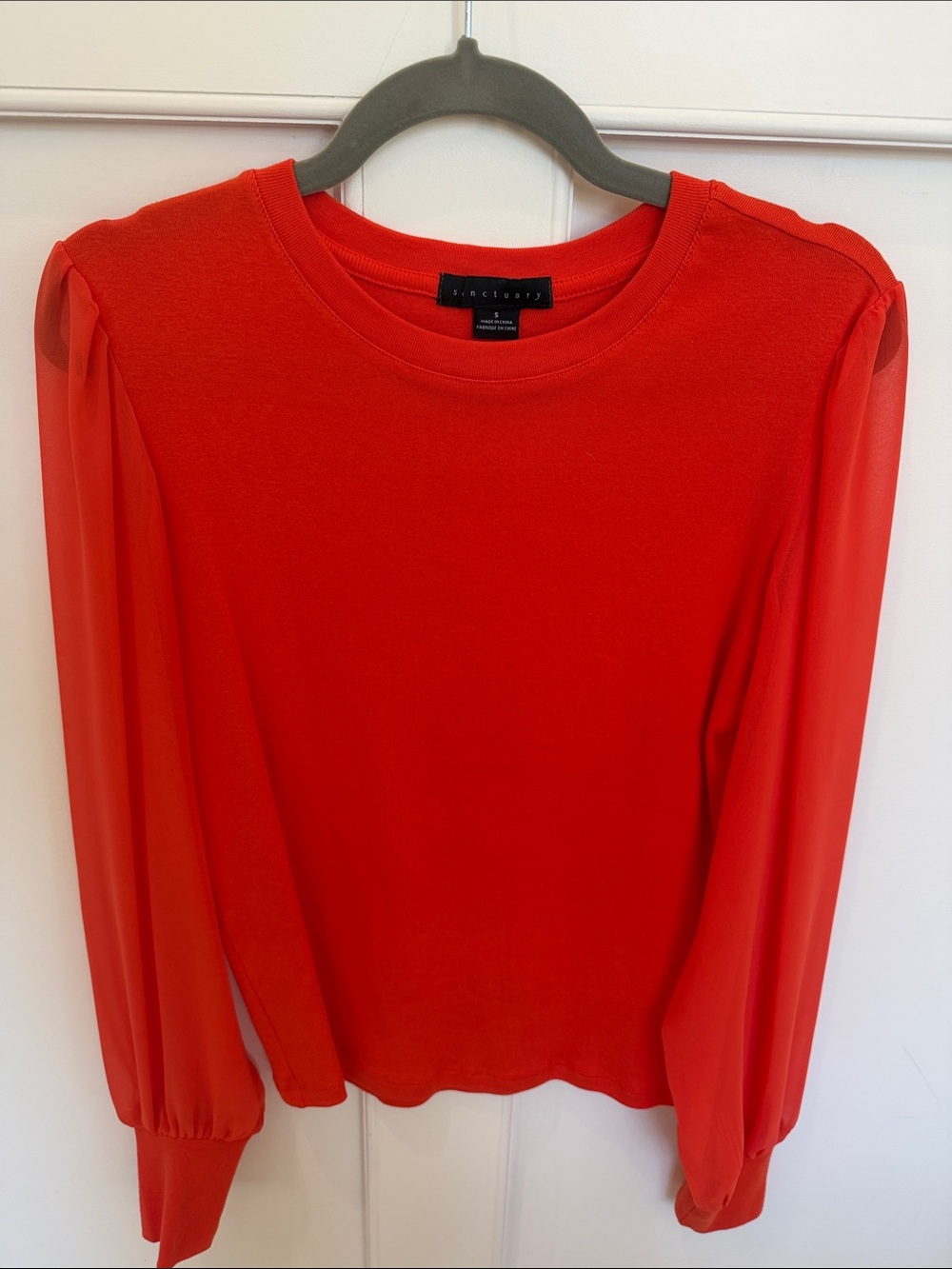 Sanctuary Bright Red Long-Sleeve Puff-Sleeve Tee